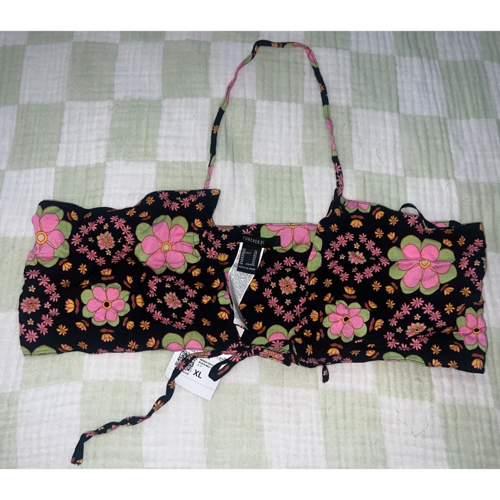 Floral Halter Top with Pink and Green Flowers